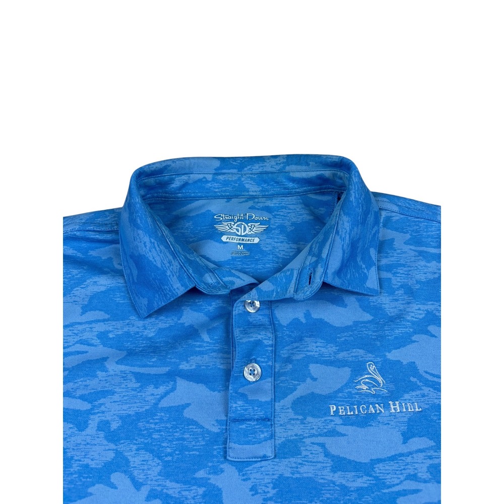 Straight Down Performance Mens Blue Camo Pelican Hill Golf Polo Shirt Size M